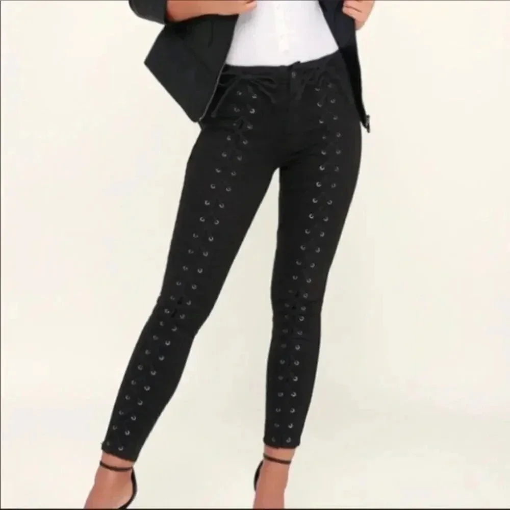Pistola Black Lace Up Corset Skinny Cropped Ankle Jeans Size 25 - Picture 4 of 9